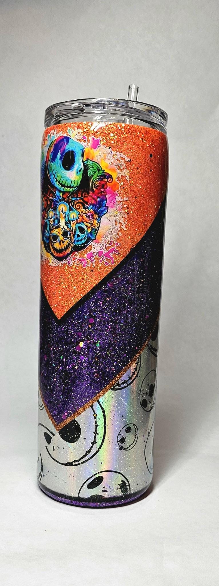 Jack Skellington Neon Tumbler 30oz | Halloween Glitter Cup | Insulated Skinny Tumbler | Christmas Gift | Custom Drink Cup | Halloween Cup