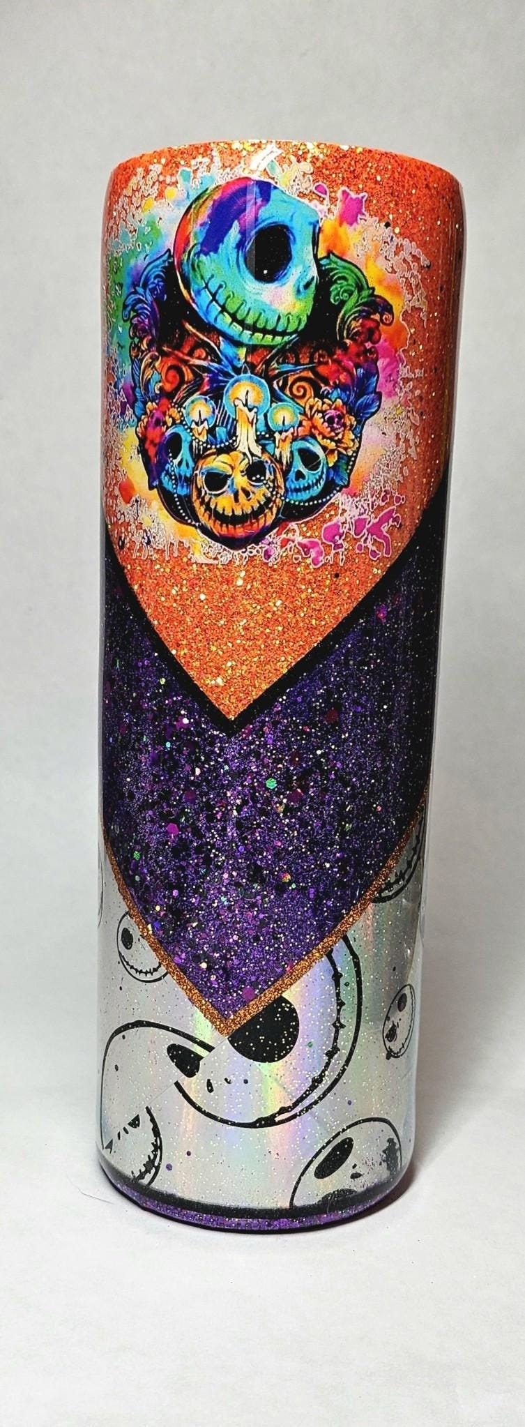 Jack Skellington Neon Tumbler 30oz | Halloween Glitter Cup | Insulated Skinny Tumbler | Christmas Gift | Custom Drink Cup | Halloween Cup