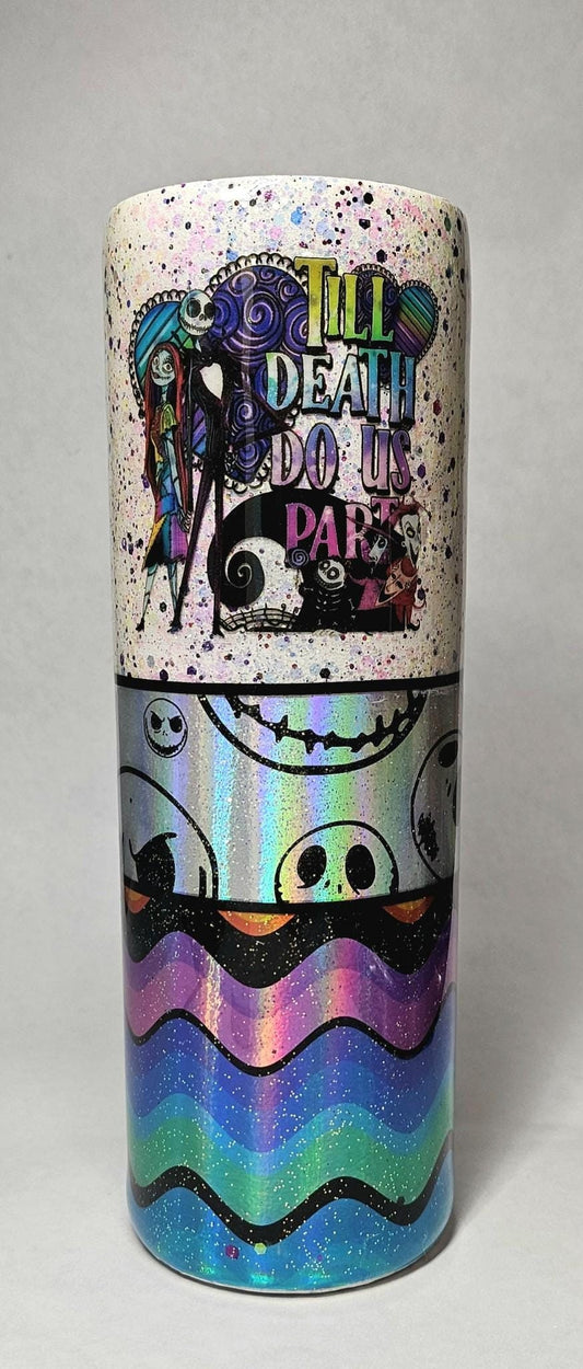 Jack Skellington Face Tumbler 30oz | Halloween Glitter Cup | Insulated Skinny Tumbler | Christmas Gift | Custom Drink Cup | Holiday Present