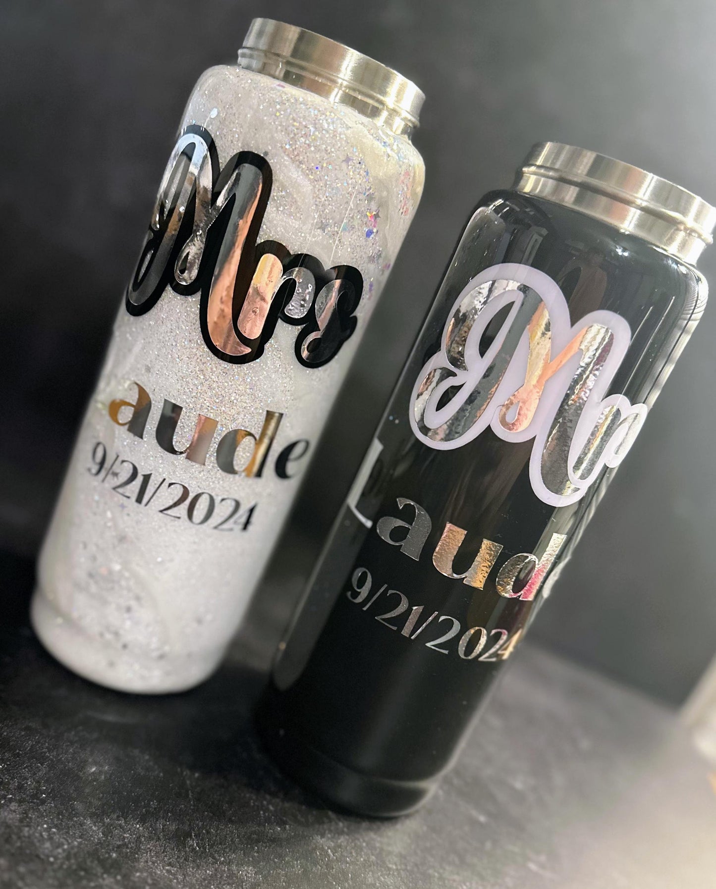 Bride & Groom Personalized Stainless Steel Water Bottles – Perfect Wedding Gift!